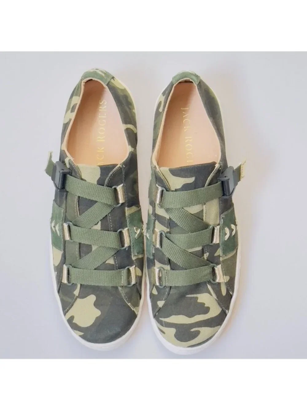JACK ROGERS Womens Canvas Sneaker Athletic Shoes Slip-On Green Camouflage Size 8